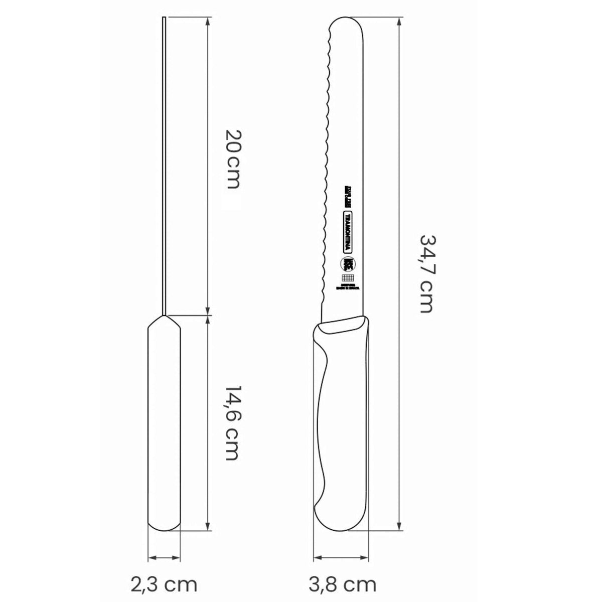 Tramontina leipäveitsi mitat, 20 cm