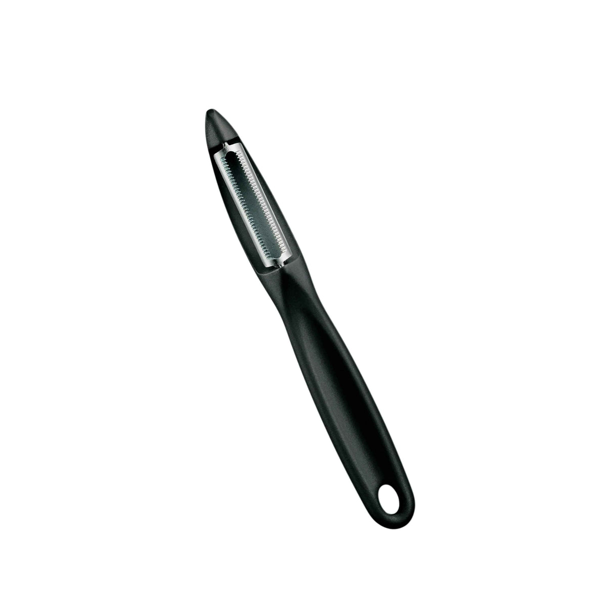 Victorinox Kuorija musta - Ergonominen yleiskuorija sahalaitaisella terällä. Musta kahva tarjoaa hyvän otteen keittiötyöskentelyyn.