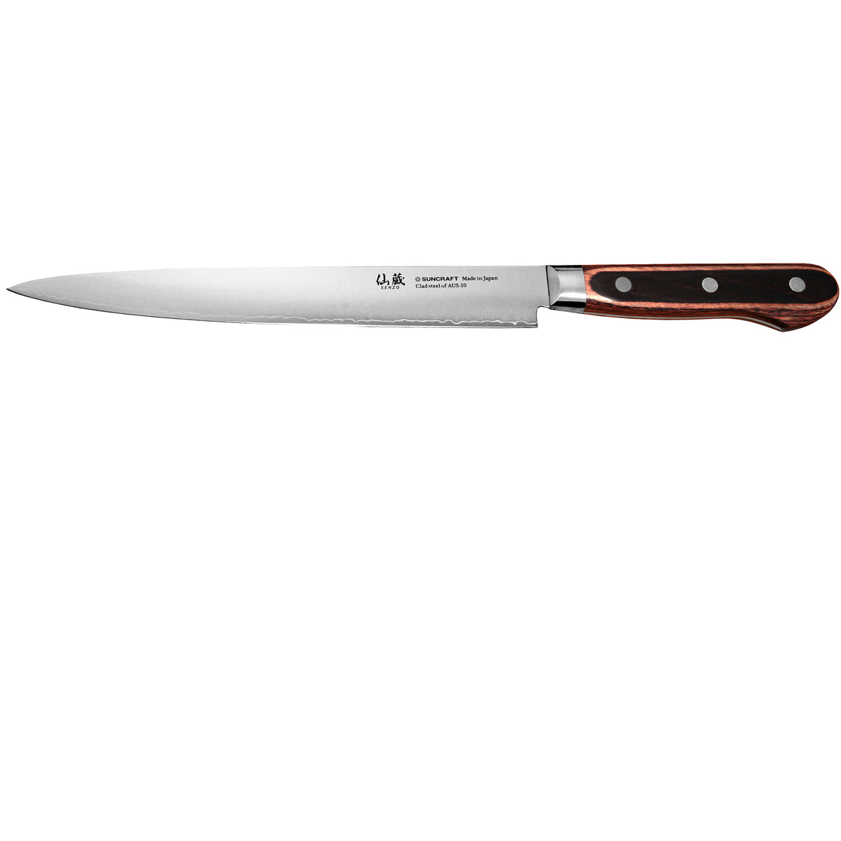 Suncraft SENZO Clad Siivutusveitsi 24 cm - Täydellinen Leikkuuseen, valmistettu Japanissa, kolmella niitillä vahvistettu puukahva