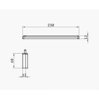 Teline tiskirätille - tiskirätin säilytysteline, tekninen piirros mittoineen: 230 mm leveys, 60 mm korkeus, PETG-materiaali