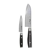 Yaxell Ran Santoku veitsisetti, terät esillä