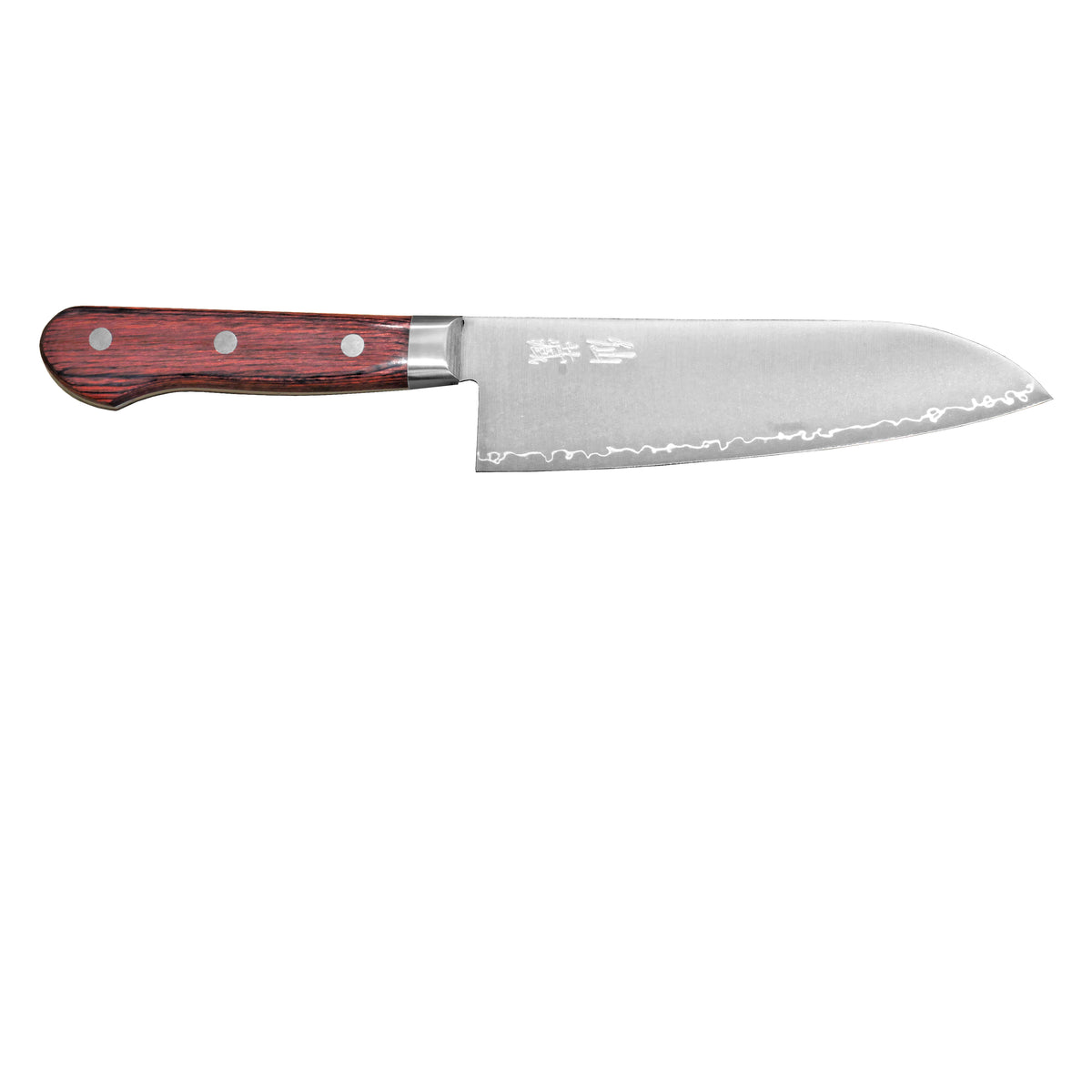 Japanilainen Suncraft SENZO Clad Santokuveitsi 16,5 cm, tarkkaan viimeistelty terä ja kestävä puinen kahva.