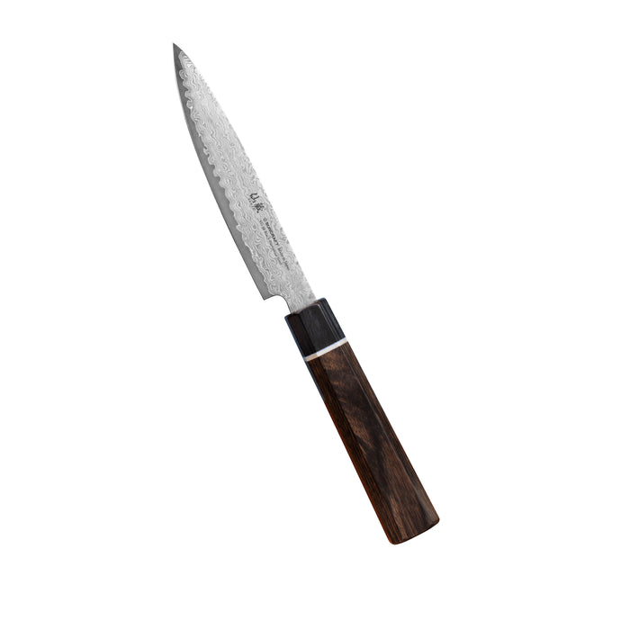 Suncraft Senzo Damascus Black vihannesveitsi, 12 cm, japanilainen VG10-terä, puukahva, 33-kerroksinen Damascus-kuviointi.