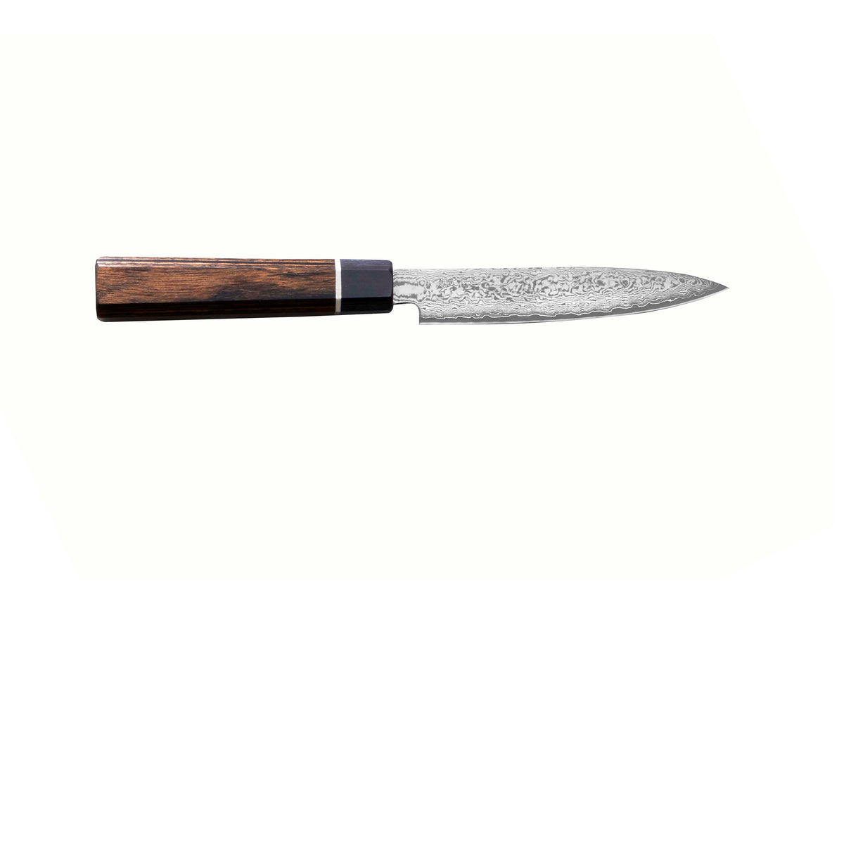 Suncraft Senzo Damascus Black vihannesveitsi, 12 cm, VG10-terä, japanilainen käsityö, puukahva, tyylikäs muotoilu.