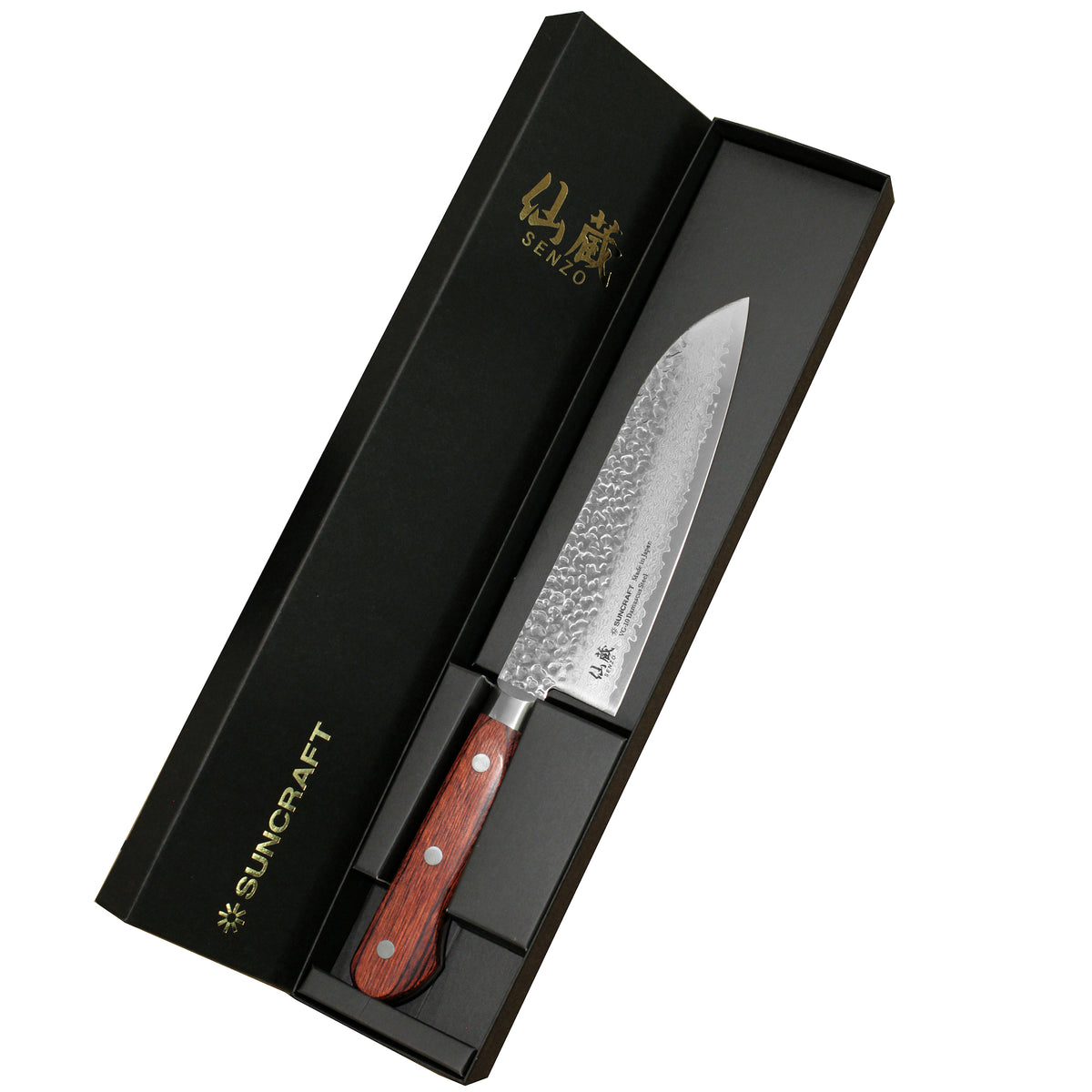 Suncraft Senzo Damascus Santoku - Japanilainen Taideteos lahjapakkauksessa, 16,5 cm damascus-veitsi keittiöön, täydellinen lahjaidea.