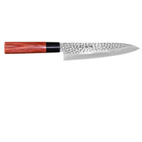 Kanetsune Seki KC-950 kokkiveitsi sivuprofiilista, 18 cm DSR-1K6 terä ja vasaroitu pinta tarkkaan leikkaamiseen.