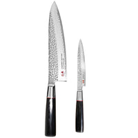 Suncraft Senzo Damascus -kokkiveitsi ja vihannesveitsi, VG10-terä, 32 Damascus-kerrosta, japanilainen laatu, mustat kahvat.