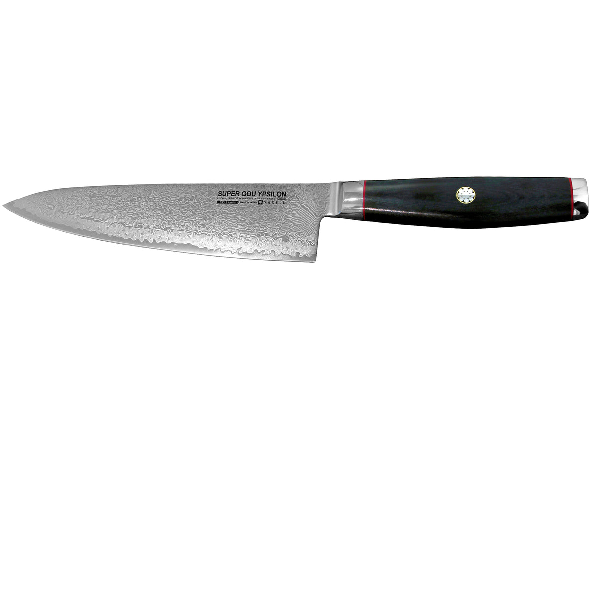 Yaxell Super Gou Ypsilon kokkiveitsi - Tehokas 20 cm veitsi, jossa tarkasti viimeistelty terä ja koristeellinen kahva, valmistettu Japanissa.