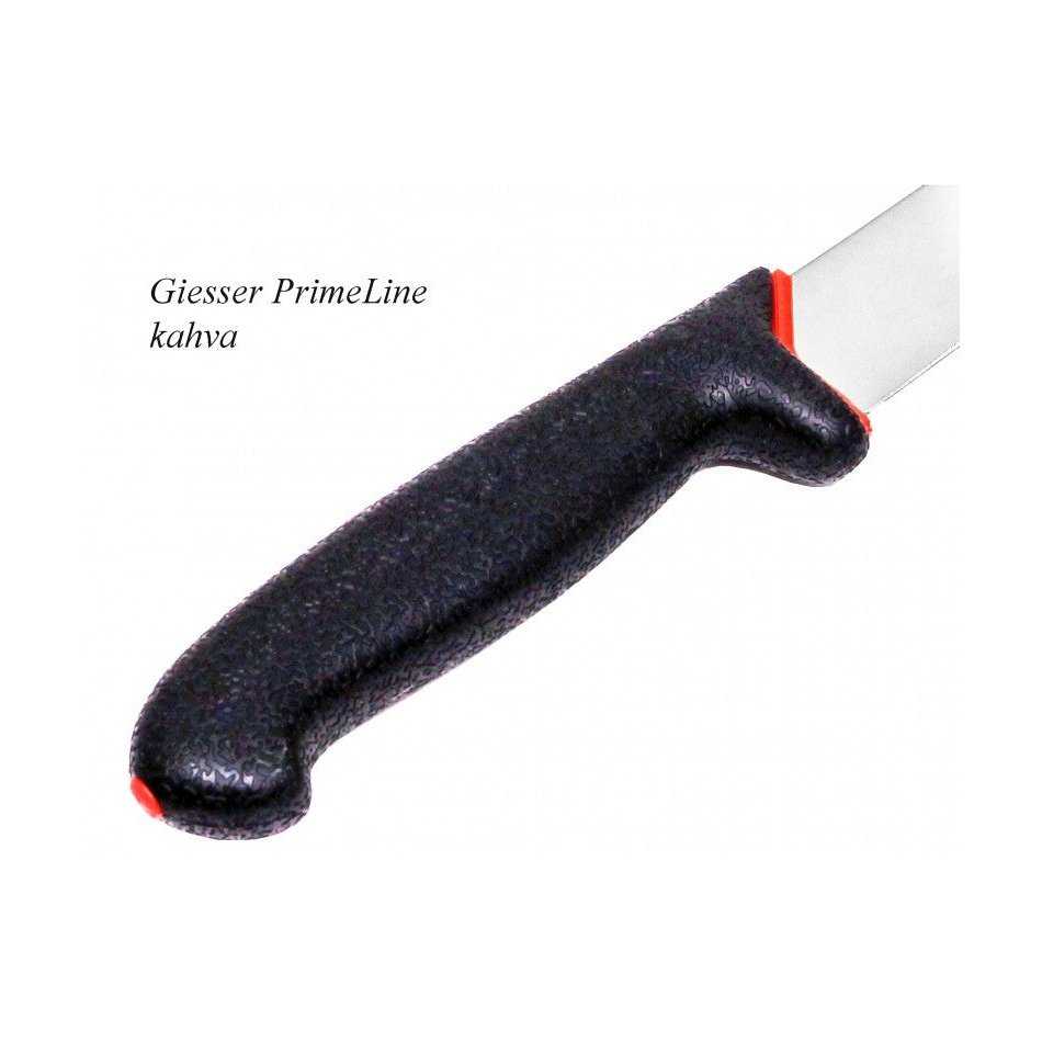 Giesser PrimeLine kokkiveitsen ergonominen ja antibakteerinen kahva, suunniteltu vähentämään käsien rasitusta ja bakteerien kasvua.