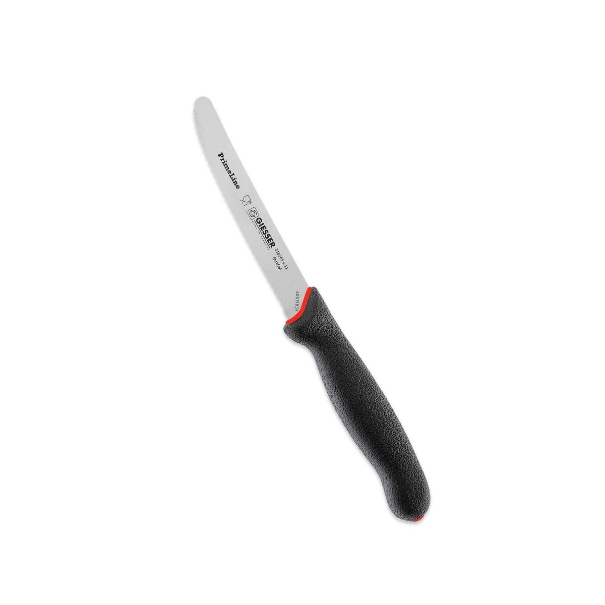 Giesser PrimeLine veitsi, 11 cm tomaattiveitsi sahalaitaisella terällä ja ergonomisella TPE-kahvalla. Terävä ja käytännöllinen keittiöveitsi.