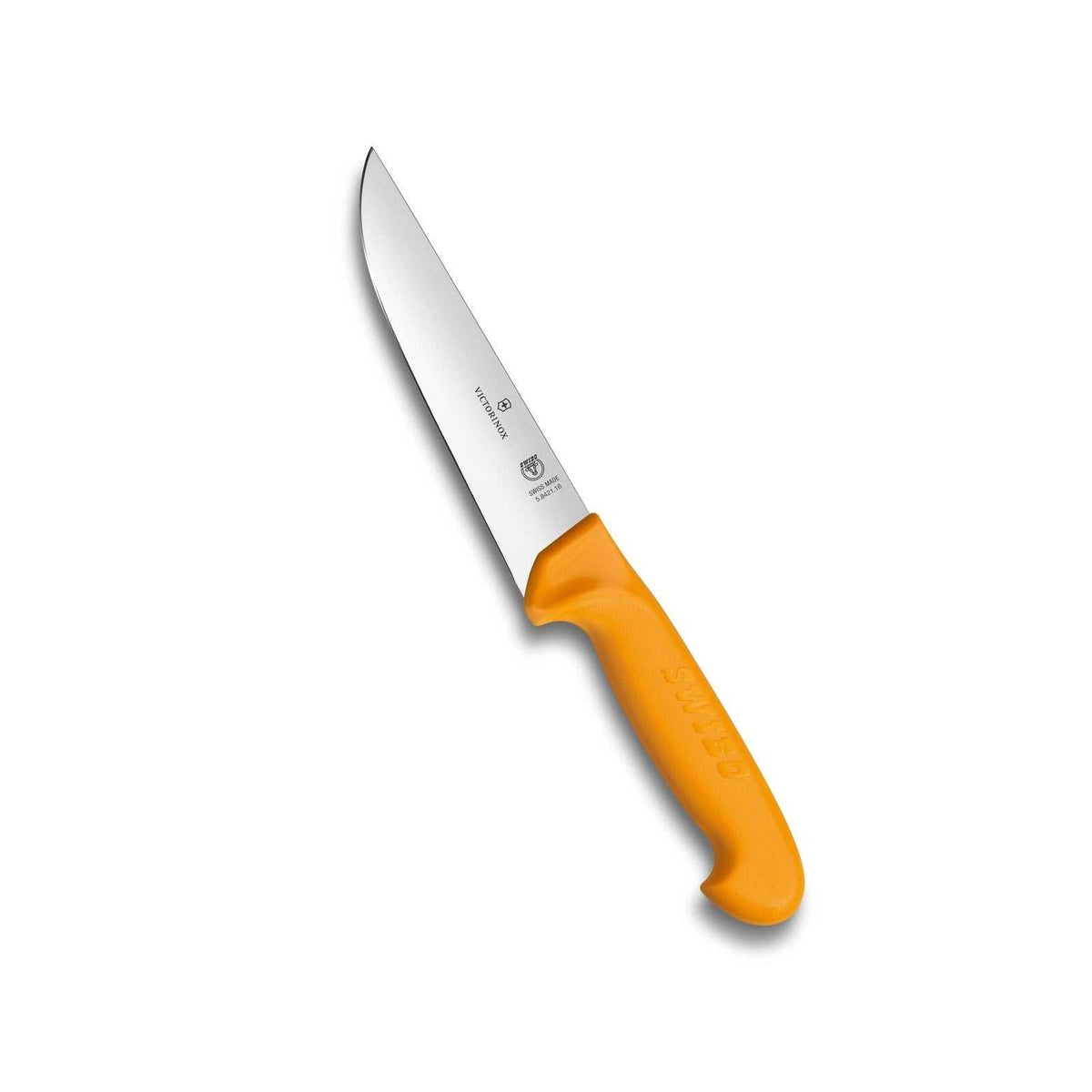 Victorinox Swibo paloitteluveitsi 16 cm suoralla terällä ja ergonomisella oranssilla kahvalla riistankäsittelyyn ja tarkkaan leikkuuseen.