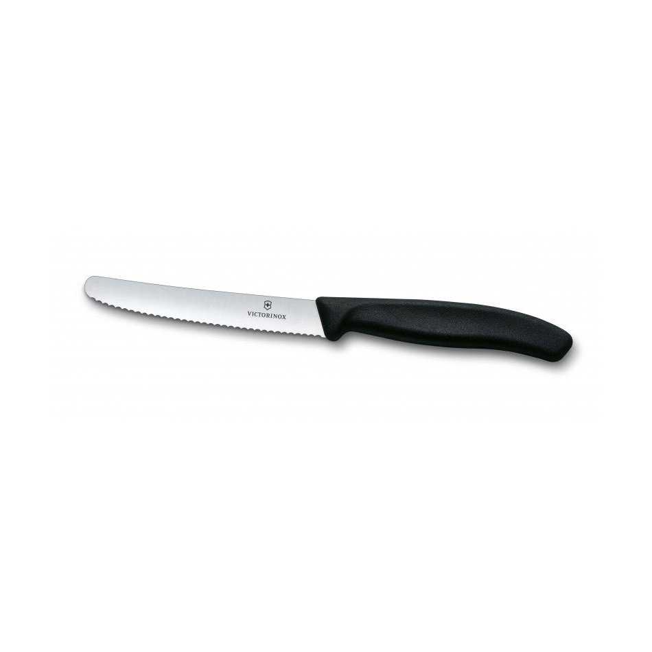 Victorinox tomaattiveitsi - Swiss Classic | 11 cm terä, ergonominen musta kahva ja tarkka sahalaita vihanneksille ja hedelmille.