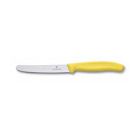 Victorinox tomaattiveitsi - Swiss Classic | 11 cm terä, keltainen kahva tuo väriä keittiöön ja sahalaita takaa tarkan leikkuun.