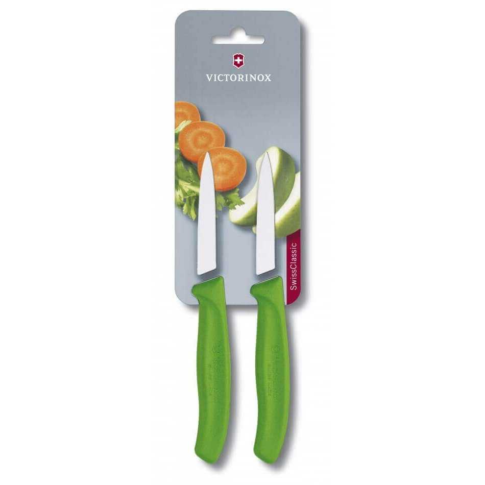 Victorinox Kuorimaveitsi Setti - 8 cm, 2 kpl Swiss Classic vihreällä kahvalla, ihanteellinen hedelmien ja juuresten kuorimiseen.