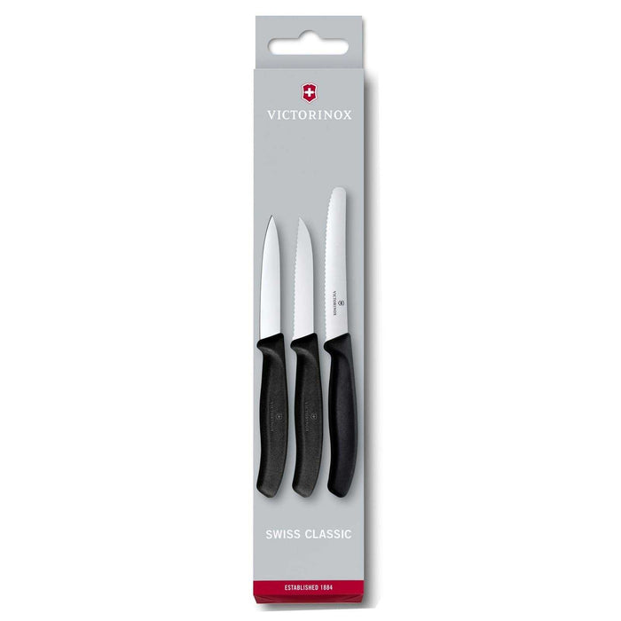 Victorinox Kuorimaveitsi Setti - Swiss Classic sisältää 3 erikokoista veistä ergonomisilla kahvoilla. Täydellinen veitsisetti keittiöön.