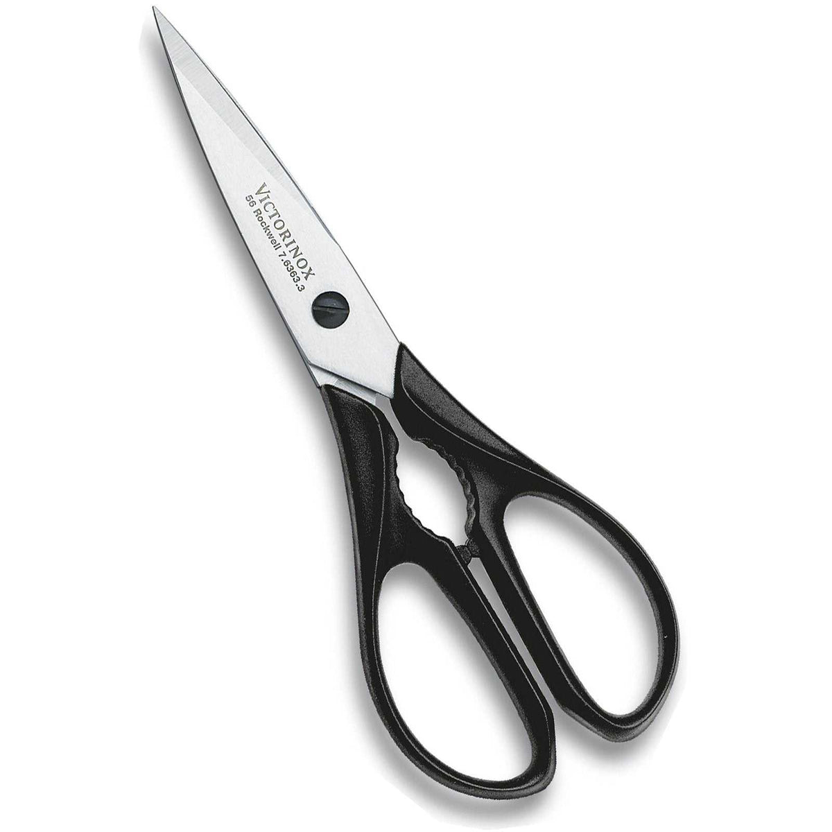 Victorinox keittiösakset 20 cm mustat, mikrohammastetut terät ja ergonominen kahva. Monikäyttöiset sakset keittiövarusteisiin.