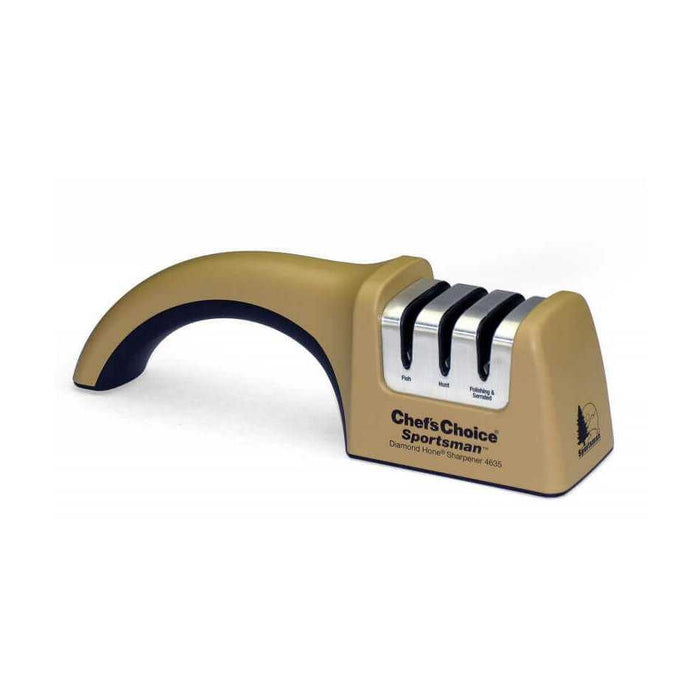 Chef's Choice M4635 Sportsman: Tehokas veitsenteroitin kolmella hahlolla ja timanttiterillä, ergonominen kahva keittiövälineisiin.