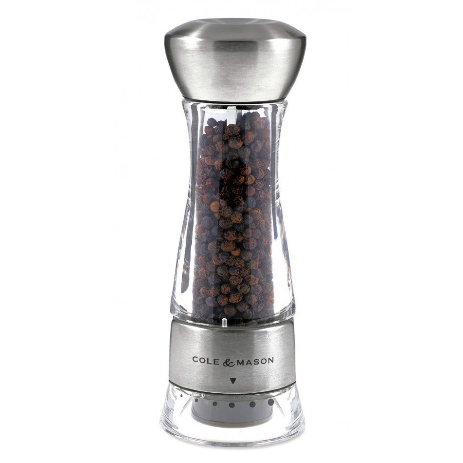 Cole & Mason Windermere pippurimylly 16,9 cm, 6 karkeudensäätöä, ruostumattomasta teräksestä ja akryylistä valmistettu keittiöväline.