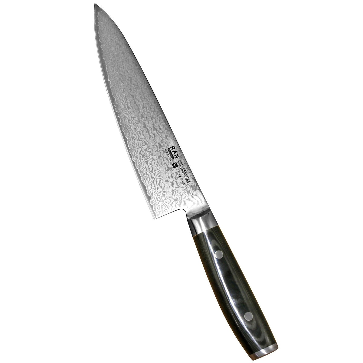 Yaxell Ran kokkiveitsi 20 cm, damaskikuviollinen terä ja musta kahva