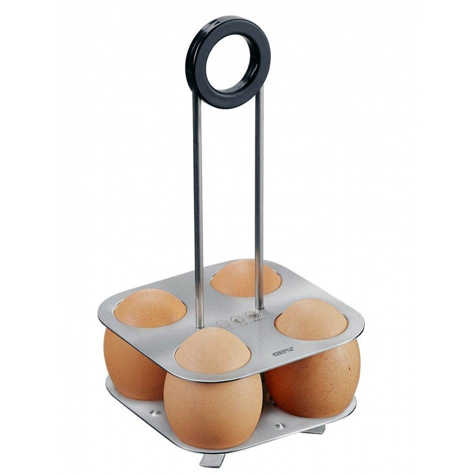 Gefu Brunch kananmunan keittoteline pitää neljä munaa tukevasti paikoillaan. Tyylikäs ja käytännöllinen keittiöväline keittämiseen.
