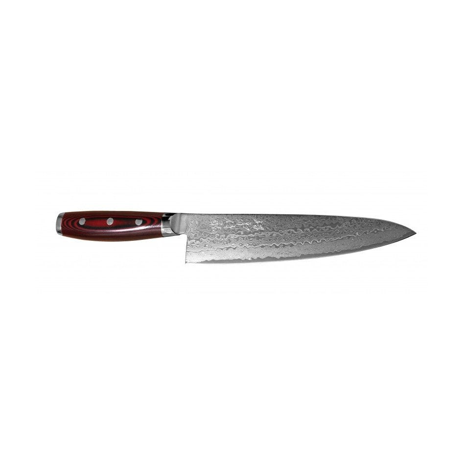 Yaxell Super Gou - Japanilainen 20 cm kokkiveitsi, jossa pitkä damascus-terä ja tasapainotettu kahva. Soveltuu vaativaan ruoanlaittoon.
