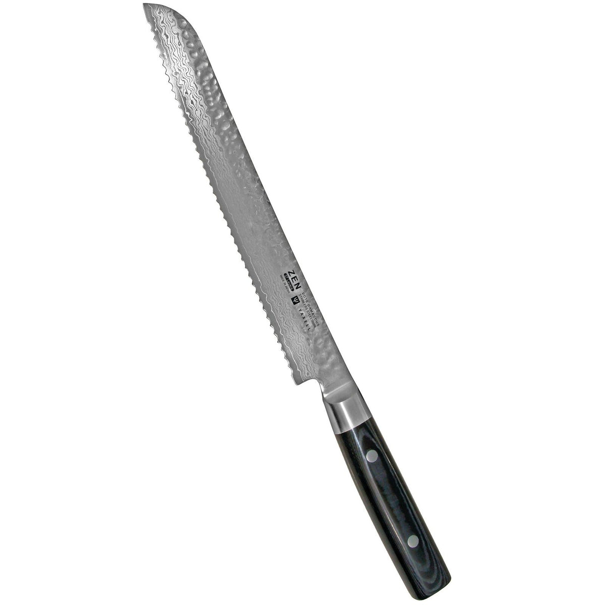 Yaxell Zen sahalaitainen leipäveitsi 23 cm, valmistettu Japanissa, tarkkaan viimeistelty damascus-terä ja tasapainoinen kahva.