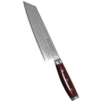 Yaxell Super Gou Kiritsuke kokkiveitsi - Ainutlaatuinen Laatu, 20 cm damascus-terä ja punainen kahva, japanilainen huippuluokan keittiöveitsi.