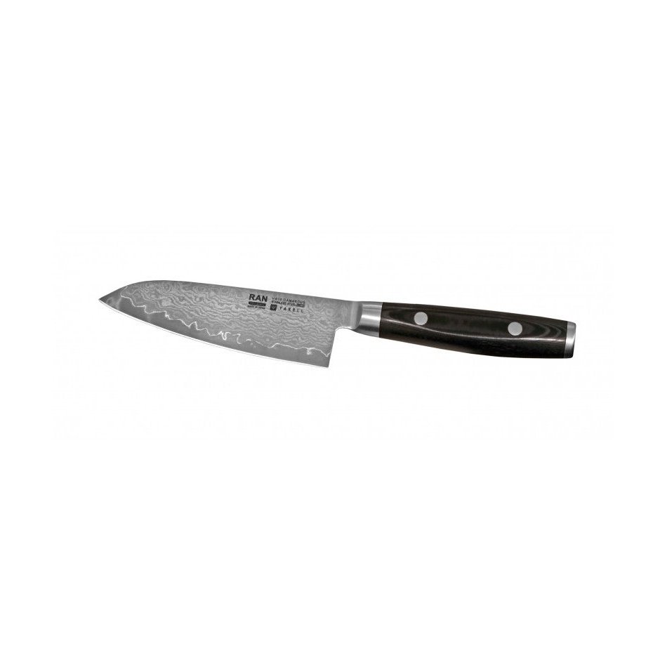 Yaxell Ran Minisantoku veitsi – Kevyt ja Terävä Santoku, 12,5 cm damascus-terä, suunniteltu tarkkaan pilkkomiseen ja viipalointiin