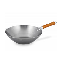 Ken Hom Classic Hiiliteräswok, 32cm, kestävä ja pinnoittamaton hiiliteräs, puinen kahva, sopii kaikille liesille paitsi induktiolle.