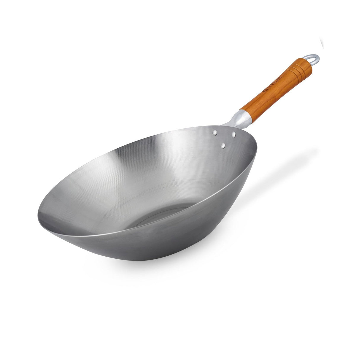 Ken Hom Hiiliteräswok, 32cm, laadukas pinnoittamaton hiiliteräs, ergonominen puukahva, täydellinen paistamiseen ja grillaamiseen.