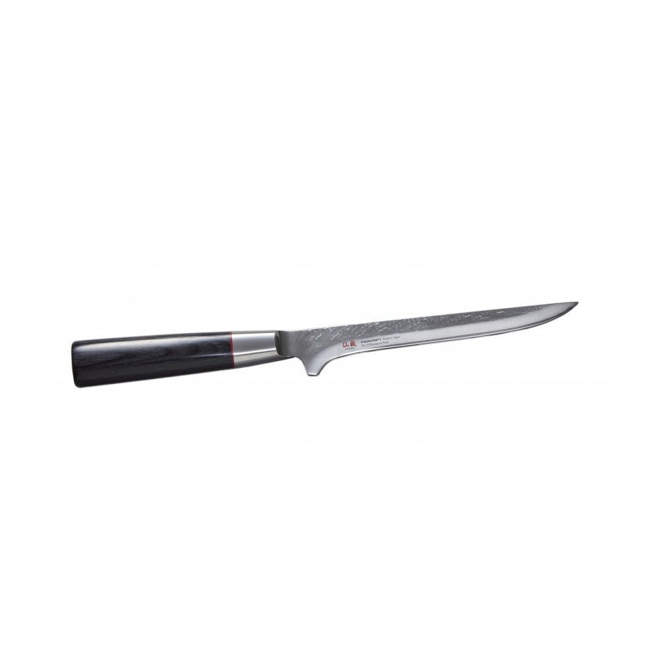 Suncraft Senzo Damascus Bouneri 17 cm, kapea ja tarkka VG10-teräksinen veitsi, soveltuu riistankäsittelyyn.