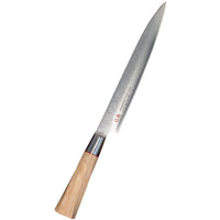 Senzo Damascus Sashimiveitsi 21 cm, Damascusterä ja VG10 ydin, puinen kahva, tarkkaan viipaloimiseen.
