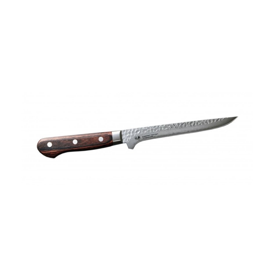 Suncraft Senzo Bouneri Damascus-veitsi, 16.5cm terä, japanilainen VG10-teräs ja pakkapuukahva, riistankäsittelyyn.