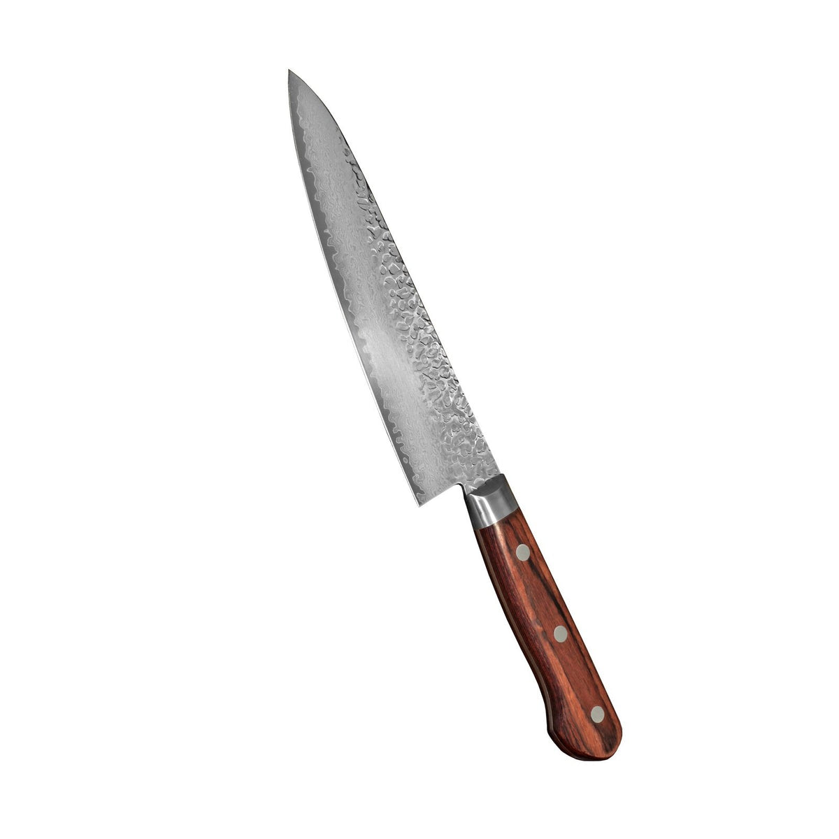 Laadukas Suncraft Senzo Damascus kokkiveitsi 18 cm, vasaroitu terä ja kolmen niitin pakkapuu kahva, täydellinen keittiöväline.
