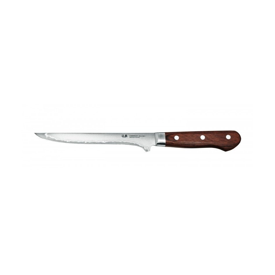 Laatuveitsi Suncraft SENZO Clad 16 cm, erinomainen valinta riistankäsittelyyn ja keittiön tarkkuustöihin, puinen kahva ja terävä terä.