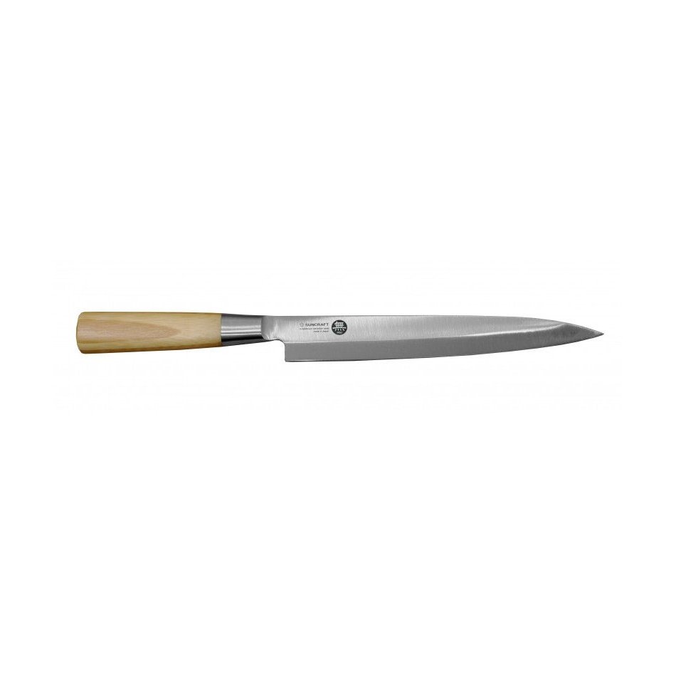 Suncraft MU Bamboo sashimiveitsi 21 cm, valmistettu japanilaisesta teräksestä ja varustettu kestävällä bambukahvalla.