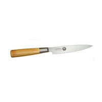Japanilainen Suncraft MU Bamboo vihannesveitsi, 12 cm terä ja ergonominen bambukahva, ihanteellinen tarkkaan vihannesten leikkaamiseen.