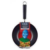 Ken Hom non-stick wok - Pieni mutta tehokas 20 cm wok, tuotepakkaus värikkäällä etiketillä ja Ken Homin kuvalla houkuttelee ostajia.