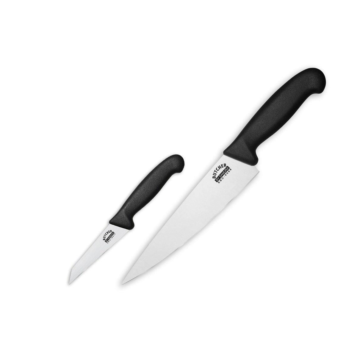 Samura BUTCHER veitsisetti - 2 osaa, ergonomiset veitset ruostumattomasta teräksestä, sisältää kokkiveitsen ja vihannesveitsen.