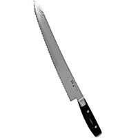 Yaxell Ran Leipäveitsi - Parhaat Leikkausominaisuudet, 27 cm Damascus-terä ja musta kahva, valmistettu Japanissa tarkkuudella.