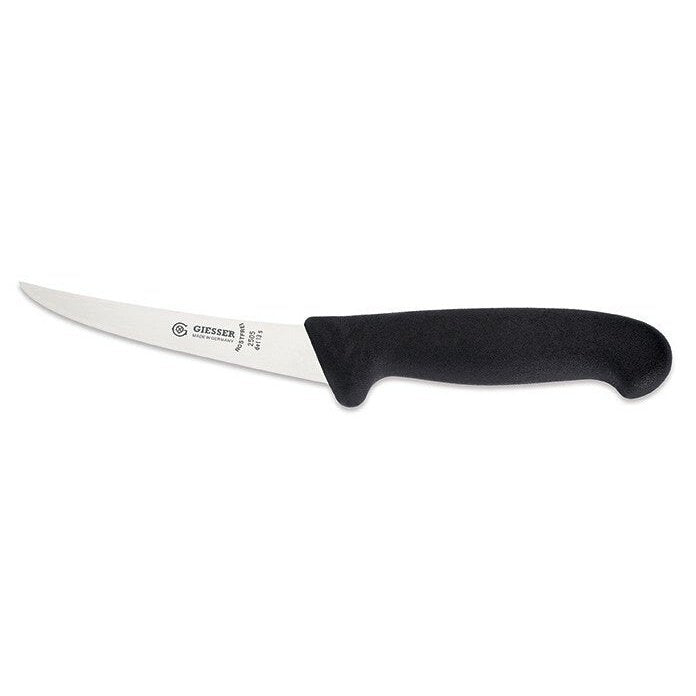 Giesser 2505 Boningveitsi 13 cm keittiövaruste, jossa kromimolybdeeniterä ja musta ergonominen kahva. Soveltuu lihan irrottamiseen luista.