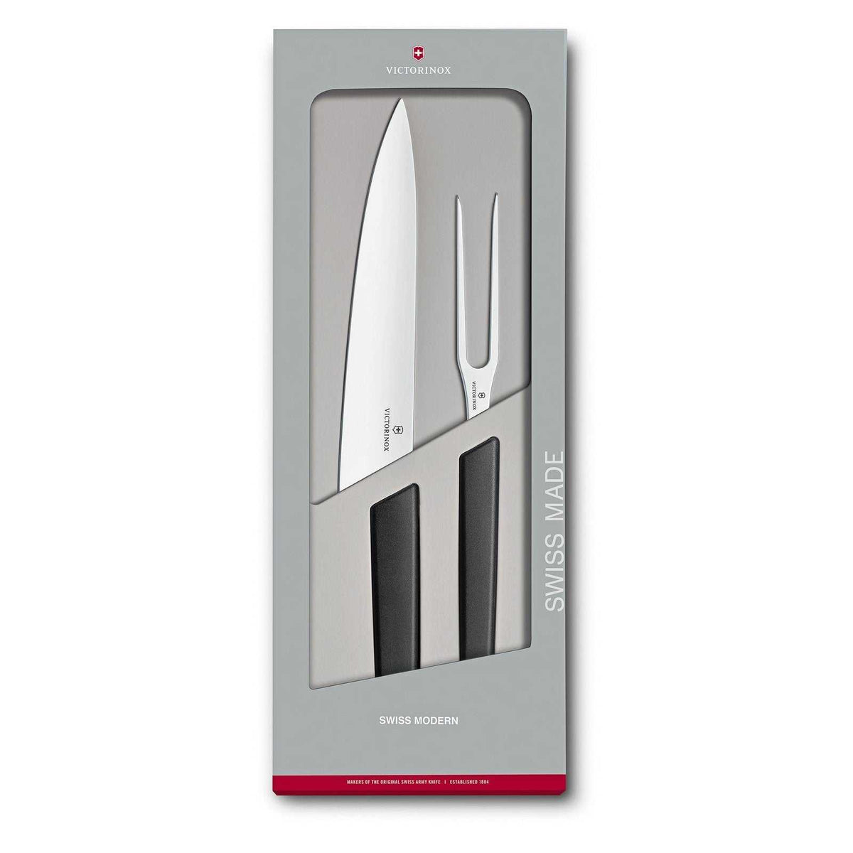 Victorinox Swiss Modern paistiveitsi ja haarukka pakkauksessa