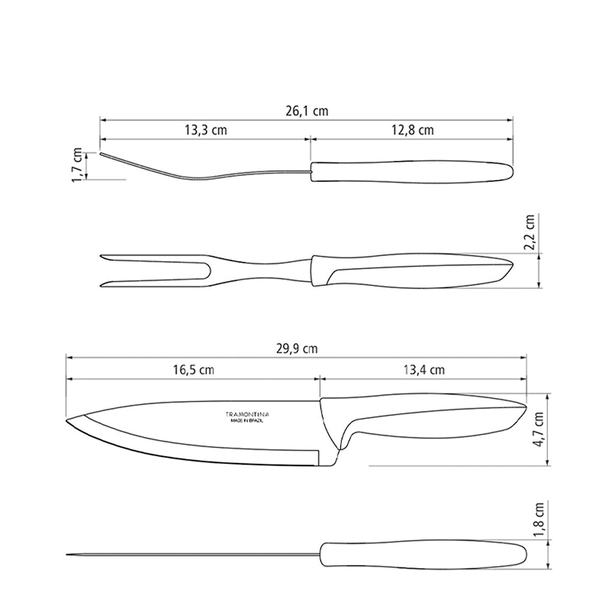 Tramontina Plenus Paistihaarukka ja -veitsi, 2 osaa