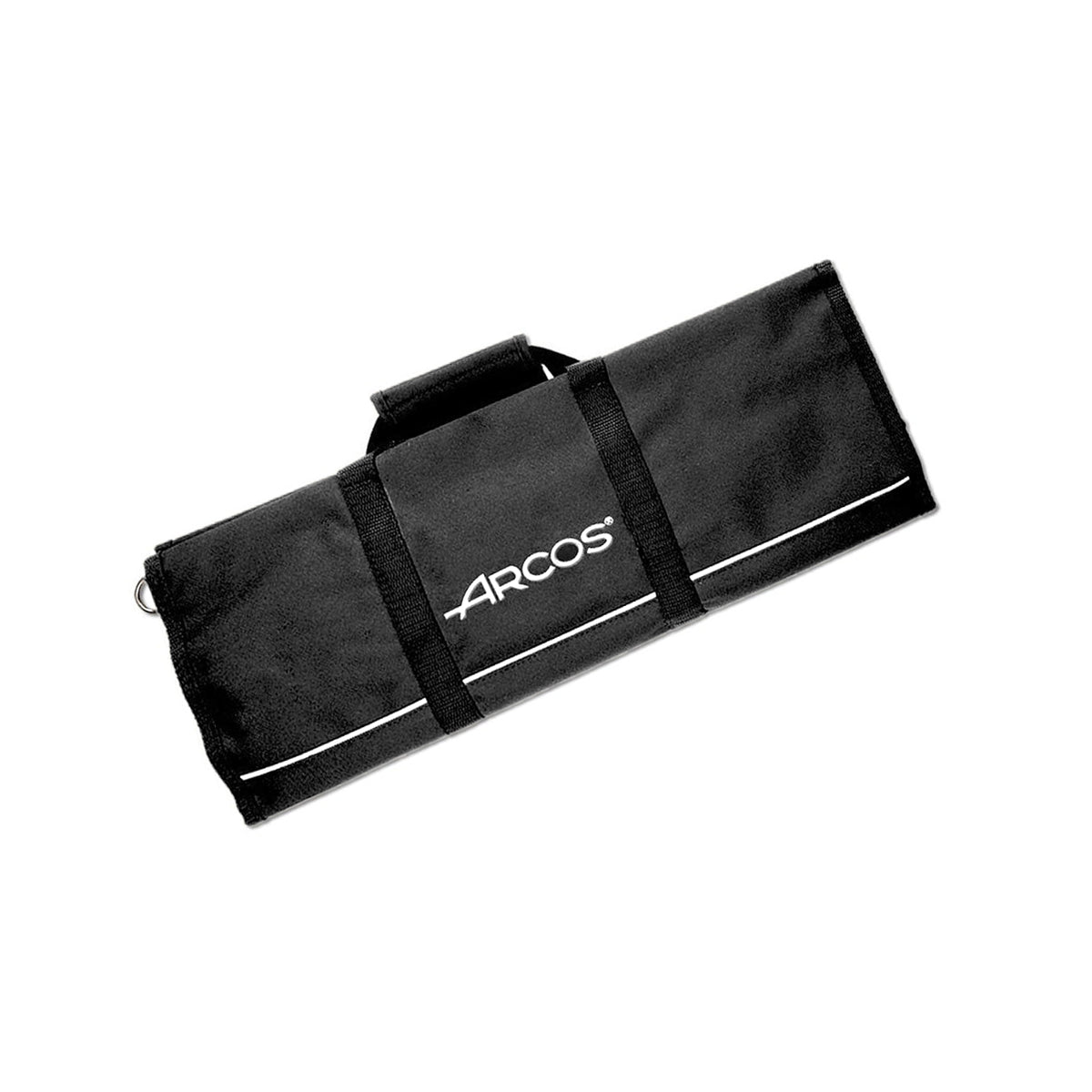 Arcos veitsipussi suljettuna, musta polyesterikangas ja kantokahva. Täydellinen 12 veitsen turvalliseen säilytykseen ja kuljetukseen.