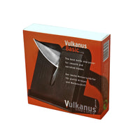 VulkanUS Basic Musta veitsenteroitin pakkauksessa, kompakti käsiteroitin sileille ja sahalaitaisille terille retki- ja kotikäyttöön.