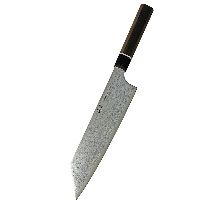 Suncraft Senzo Kiritsuke - Damascus veitsi, 20 cm VG10-terällä ja pakkapuu-kahvalla. Japanilainen kokkiveitsi ainutlaatuisella kuviolla.