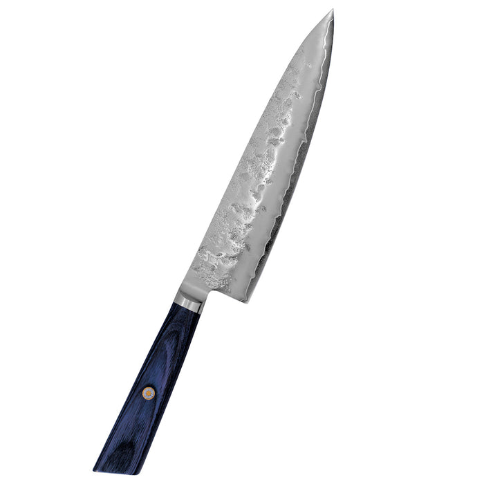 Yaxell Sunago kokkiveitsi 20 cm, kolmikerroksinen Ginsan-teräs, tummansininen puukahva, japanilainen keittiöveitsi keittiötarvikkeisiin