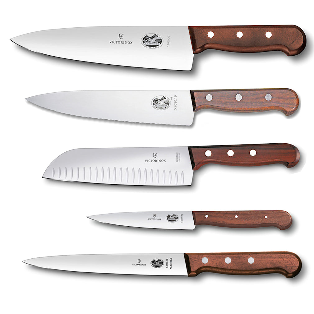 Victorinox Veitsisarja Puukahvoilla ja Dorre Kaya magneetti veitsiteline, 6 osaa
