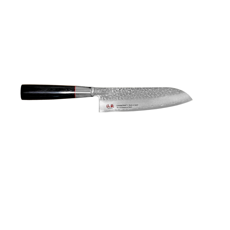 Suncraft Senzo Santoku -keittiöveitsi, 16,7 cm, 33-kerroksinen Damascus-terä, valmistettu Japanissa.