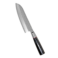 Suncraft Senzo Santoku -keittiöveitsi, 33-kerroksinen ruostumaton Damascus-terä, ergonominen musta kahva.